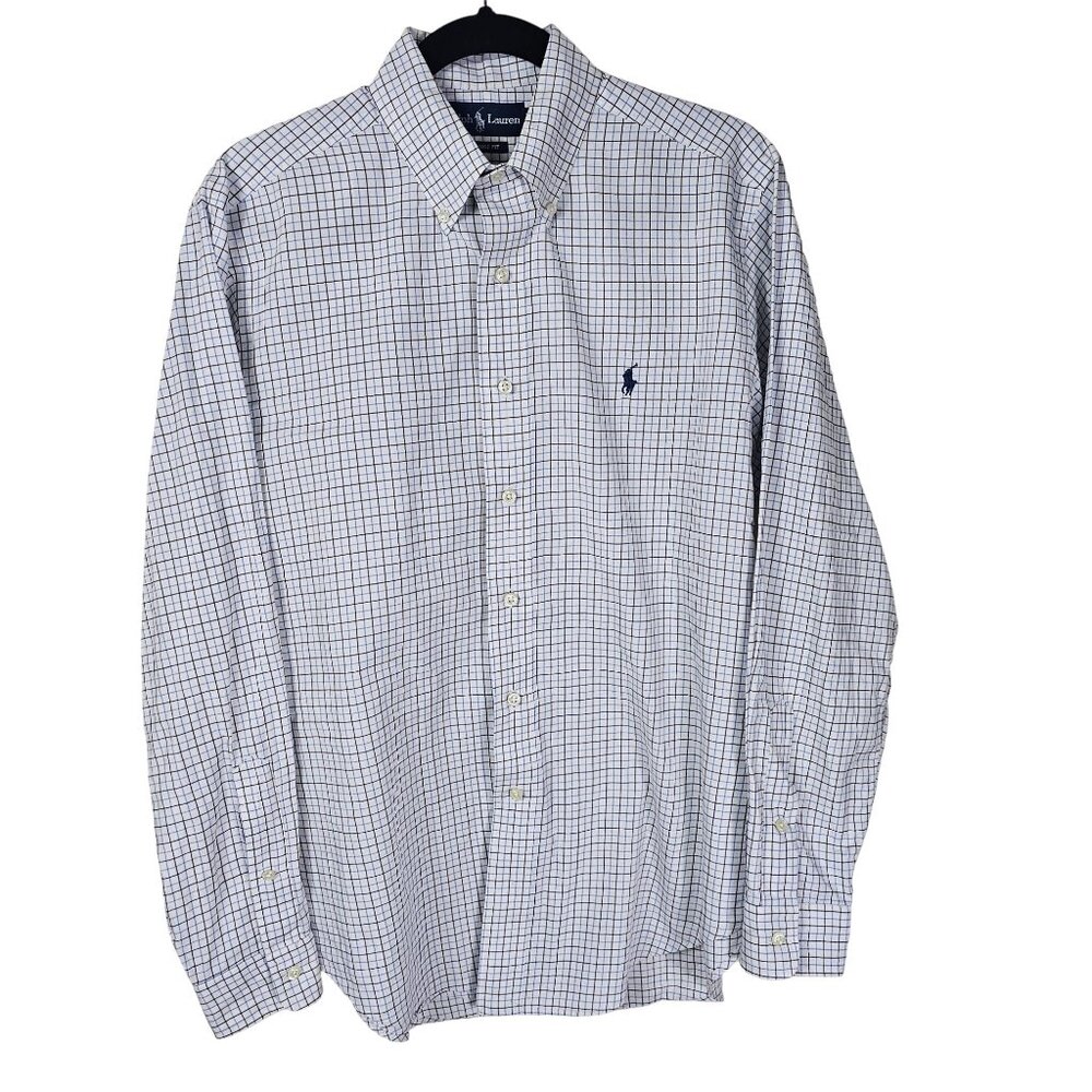 Ralph Lauren Button Down Shirt M Classic Fit Check Plaid Cotton Preppy Office‎